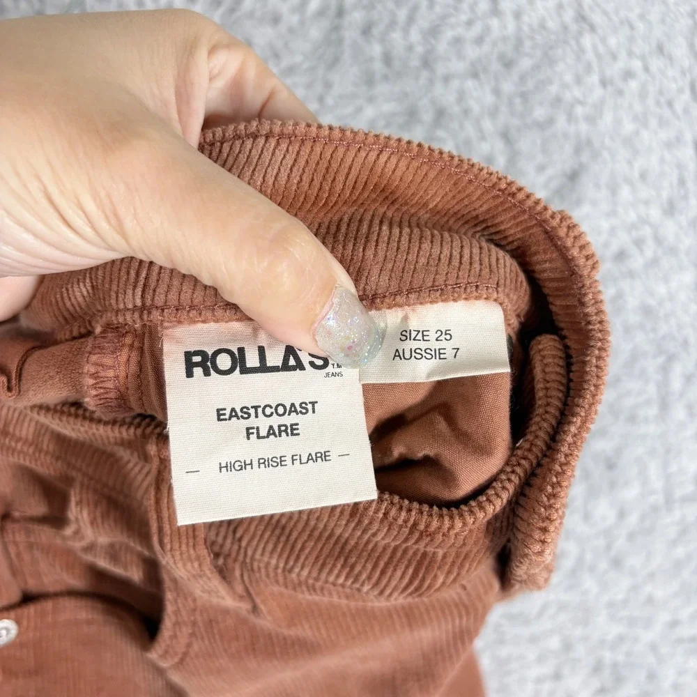 NEW Rolla's Eastcoast Flare Corduroy Pants Sz 25 Cinnamon Rust Orange‎ High Rise